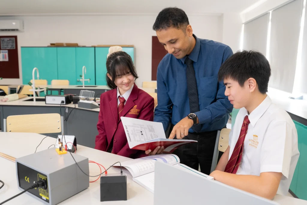 Students take part in a physics lesson at Concord College.